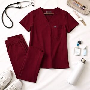 FIGS Burgundy Scrub Set Women’s Top S Pants XS Medical Uniform
